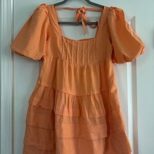 Anthropologie Orange puff sleeve tiered dress Size XS